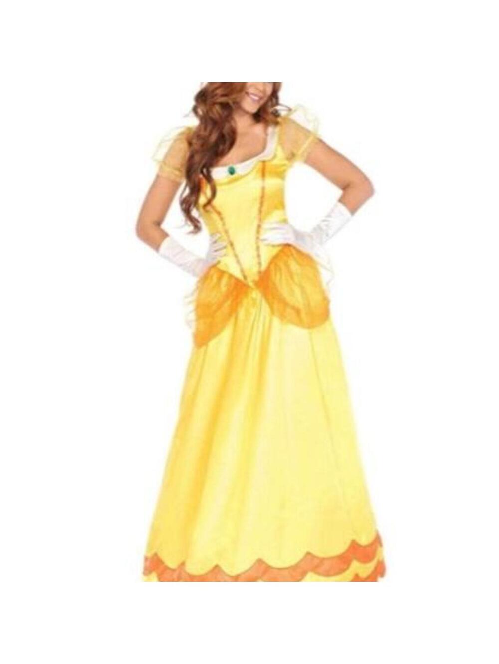 Princess Daisy Costume Womens Yellow Dress Crown Gloves Super Mario Halloween SM